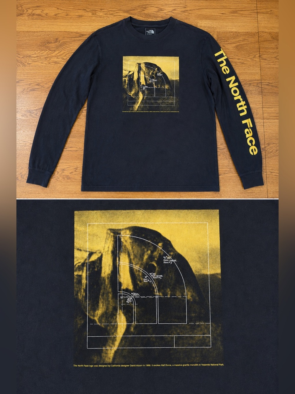 The North Face Black Long Sleeve Tee with Yellow Graphic and Sleeve Logo